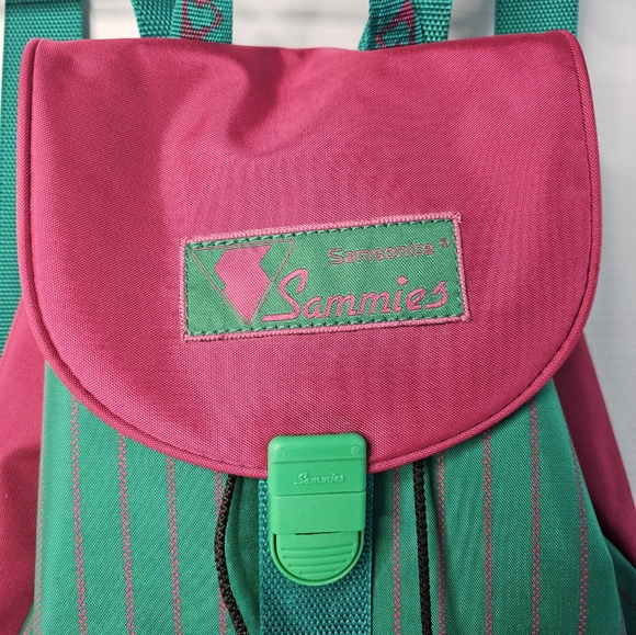 Vintage 90s Samsonite Sammies Spell Out Striped Top Loader Backpack Book Bag - Picture 3 of 3